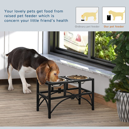 PawHut 17" Double Stainless Steel Heavy Duty Elevated Dog Bowl Dog Feeding Station