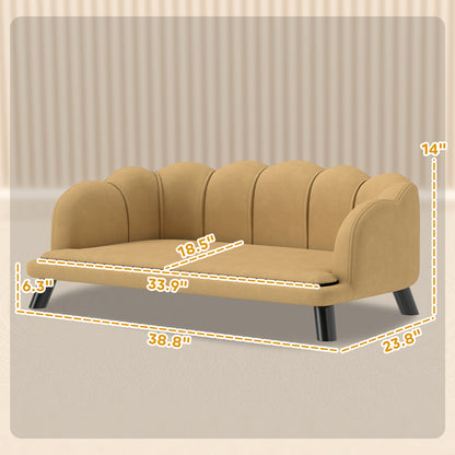 PawHut Pearl Pet Sofa, Velvet Dog Couch with Wood Legs, Coffee