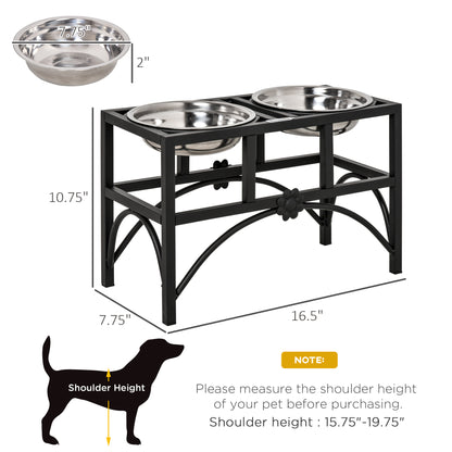 PawHut 17" Double Stainless Steel Heavy Duty Elevated Dog Bowl Dog Feeding Station