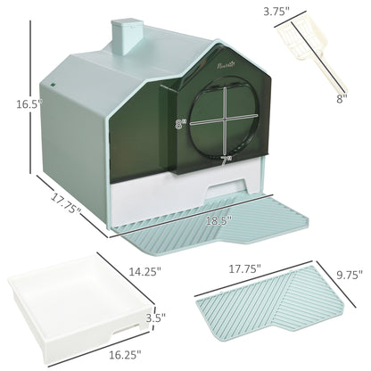 PawHut Hooded Cat Litter Box with Mat, Particle Catching, Easy Clean, Light Blue | Aosom.com
