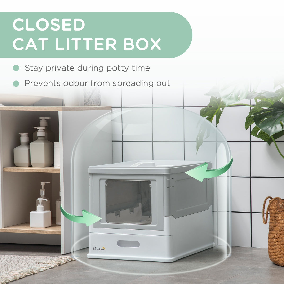 PawHut Fully Enclosed Cat Litter Box, Front Entry, Top Exit, Easy Clean, Gray | Aosom.com