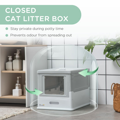 PawHut Fully Enclosed Cat Litter Box, Front Entry, Top Exit, Easy Clean, Gray | Aosom.com