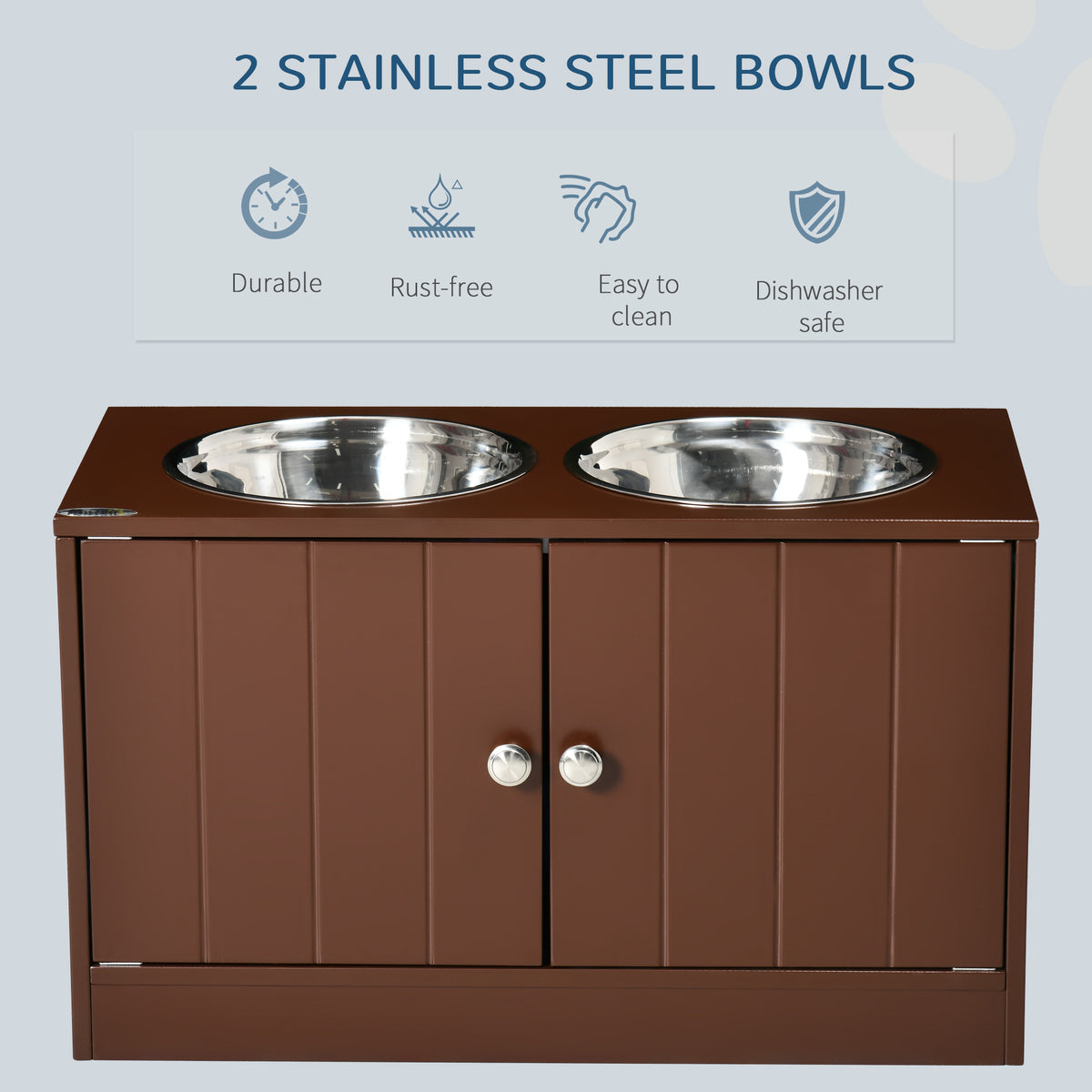 PawHut Elevated Dog Bowls with Storage Cabinet, Raised Dog Bowl Stand Pet Food Bowl Dog Feeding Station, Brown | Aosom.com