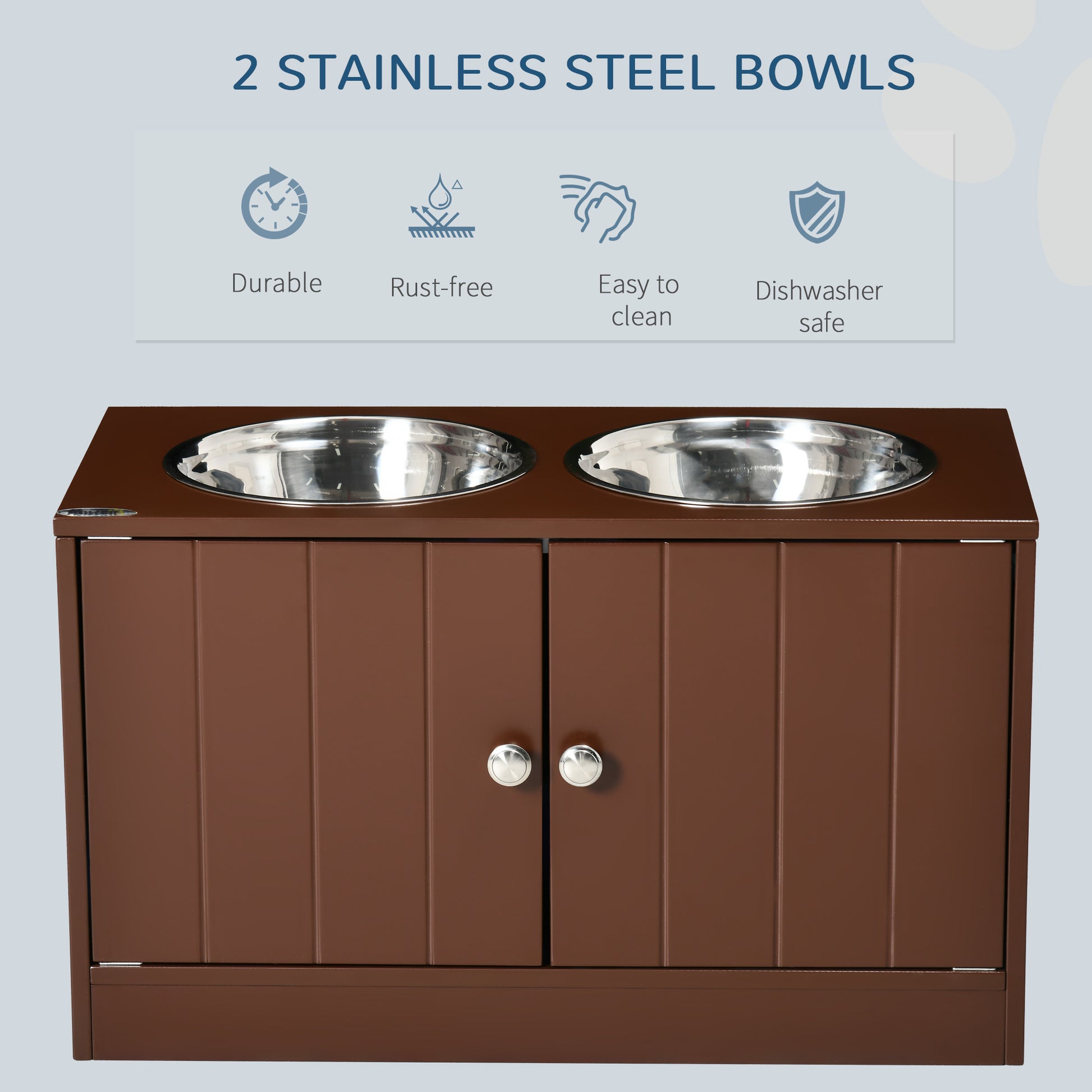 PawHut Elevated Dog Bowls with Storage Cabinet, Raised Dog Bowl Stand Pet Food Bowl Dog Feeding Station, Brown | Aosom.com