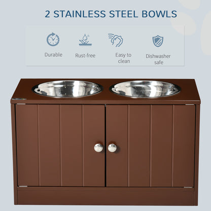 PawHut Elevated Dog Bowls with Storage Cabinet, Raised Dog Bowl Stand Pet Food Bowl Dog Feeding Station, Brown | Aosom.com
