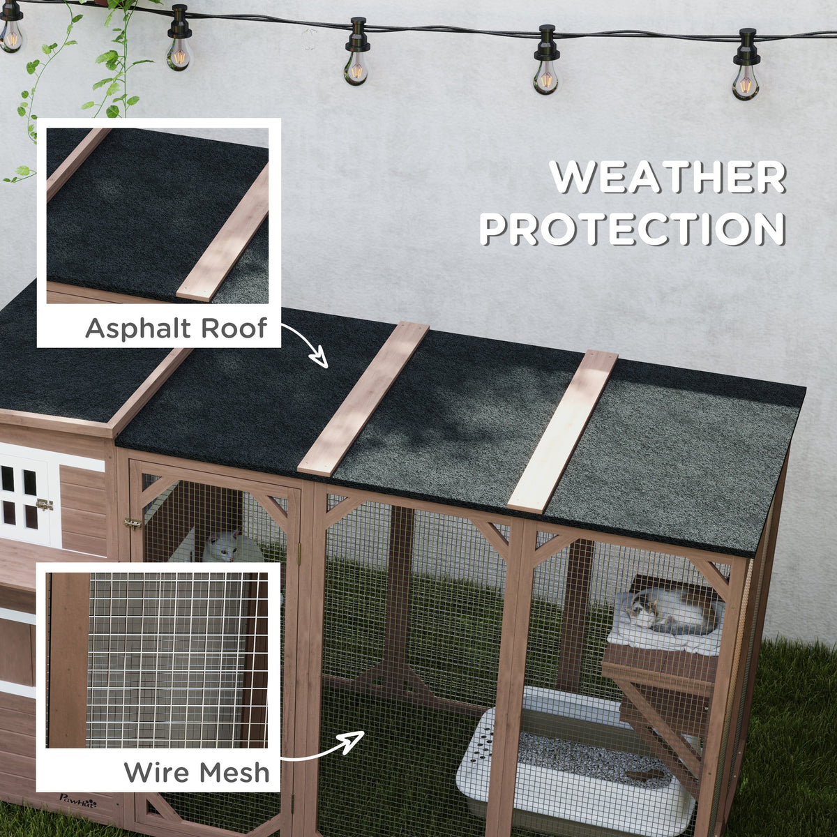 PawHut Large Outdoor Cat House for 3 Kitties, Multi-Level Design with Big Hiding Areas 2 Stories & Multiple Platforms Cat Condo
