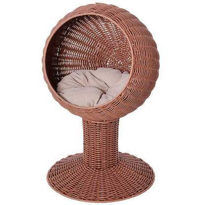 PawHut Elevated Cat Bed, Rotatable Egg Chair Pod, Thick Cushion, Natural Mat Grass Woven Kitty House, Brown | Aosom.com