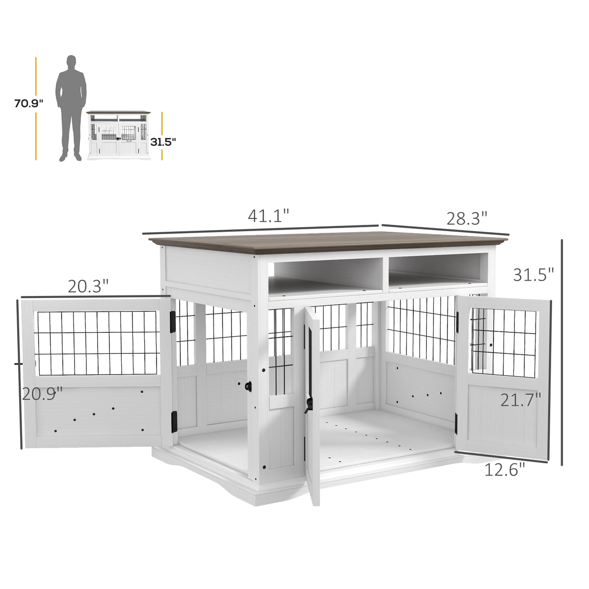 PawHut Dog Kennel Furniture Side End Table with Storage Double Doors Small Medium Dogs White | Aosom.com
