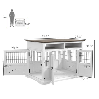 PawHut Dog Kennel Furniture Side End Table with Storage Double Doors Small Medium Dogs White | Aosom.com