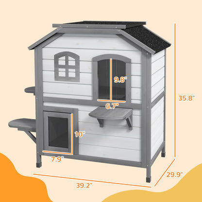 PawHut White Cat Shelter, Weatherproof Outdoor Cat House with 2-Story, Roomy＆Safe Space for 2 Cats, Indoor and Outdoor Use |Aosom.com