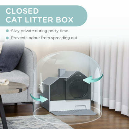 PawHut Hooded Cat Litter Box Furniture Gray Particle Catching Drawer Type Pan Scoop Easy Cleaning | Aosom.com