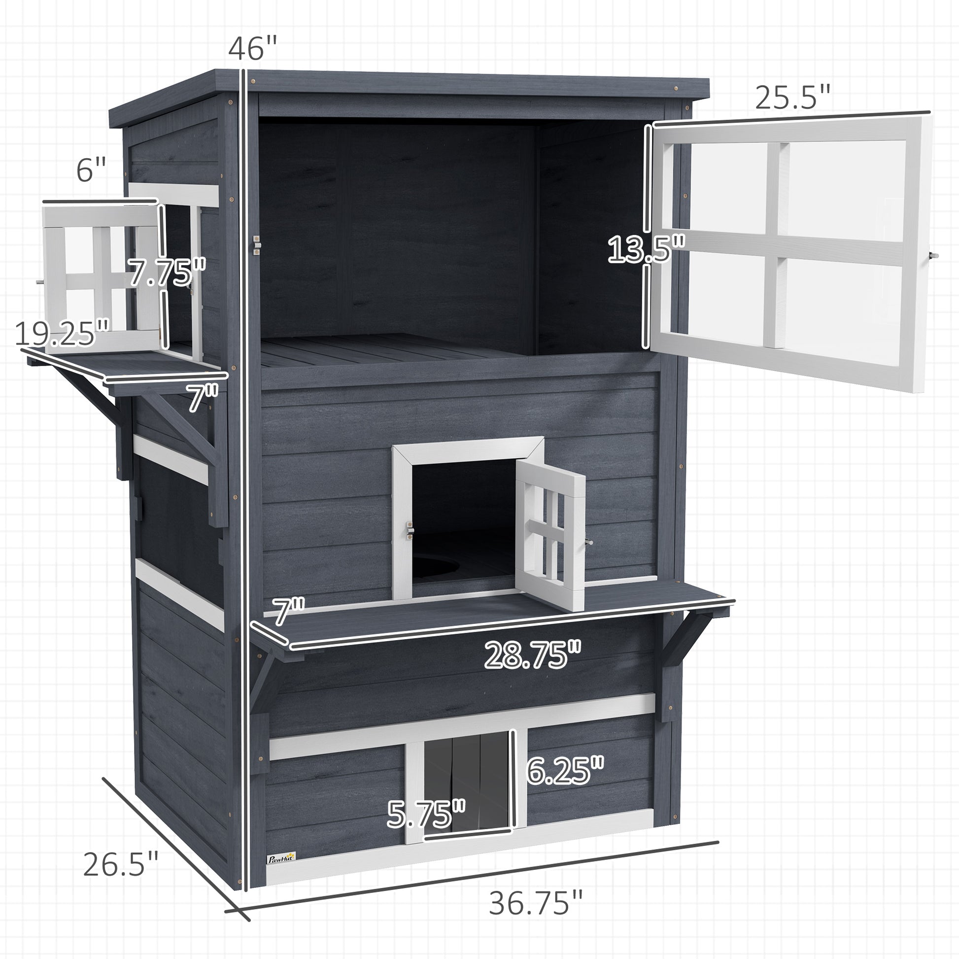 PawHut Cat House, Outdoor 3-Tier Kitty Shelter, Weather Resistant, w/ Escape Door