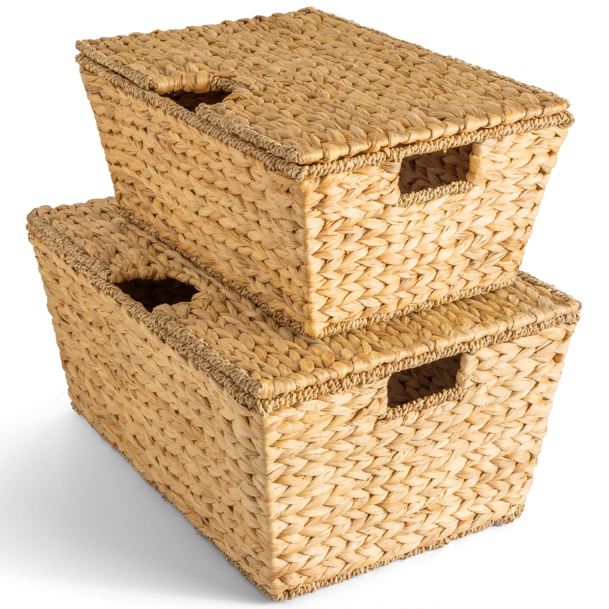 Set of 2 X-Large & Medium Woven Storage Baskets, Bins W/Lids & Handles