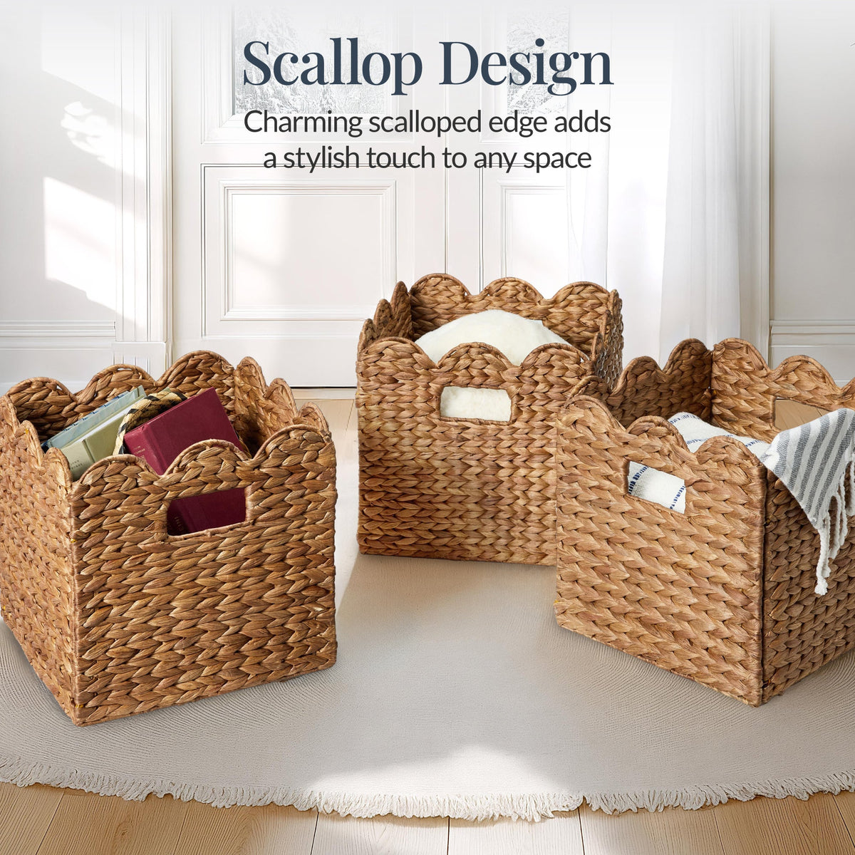 Scalloped 10.5 x 10.5in Hyacinth Storage Basket Set of 5