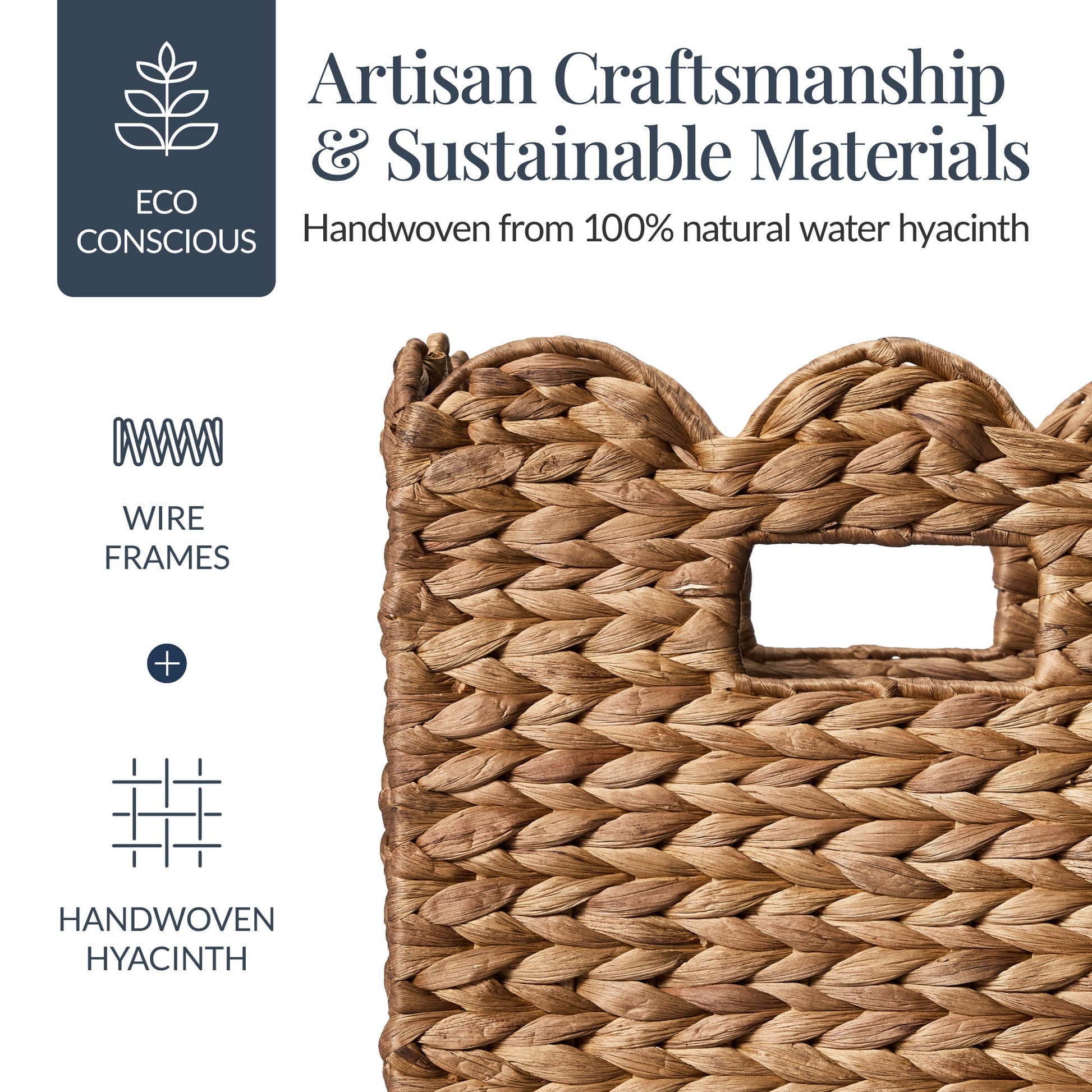 Scalloped 10.5 x 10.5in Hyacinth Storage Basket Set of 5
