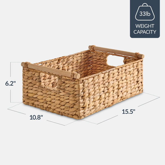 Wicker Storage Basket,  Shelf Basket w/ Wooden Handles