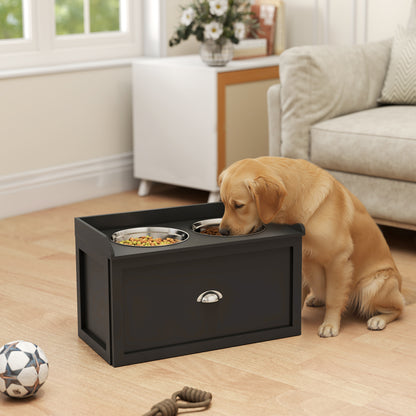 PawHut Pet Feeding Station Pet Dish Bowl Set with Storage, 2 Elevated Dog Bowls for Large Sized Dogs, Black | Aosom.com