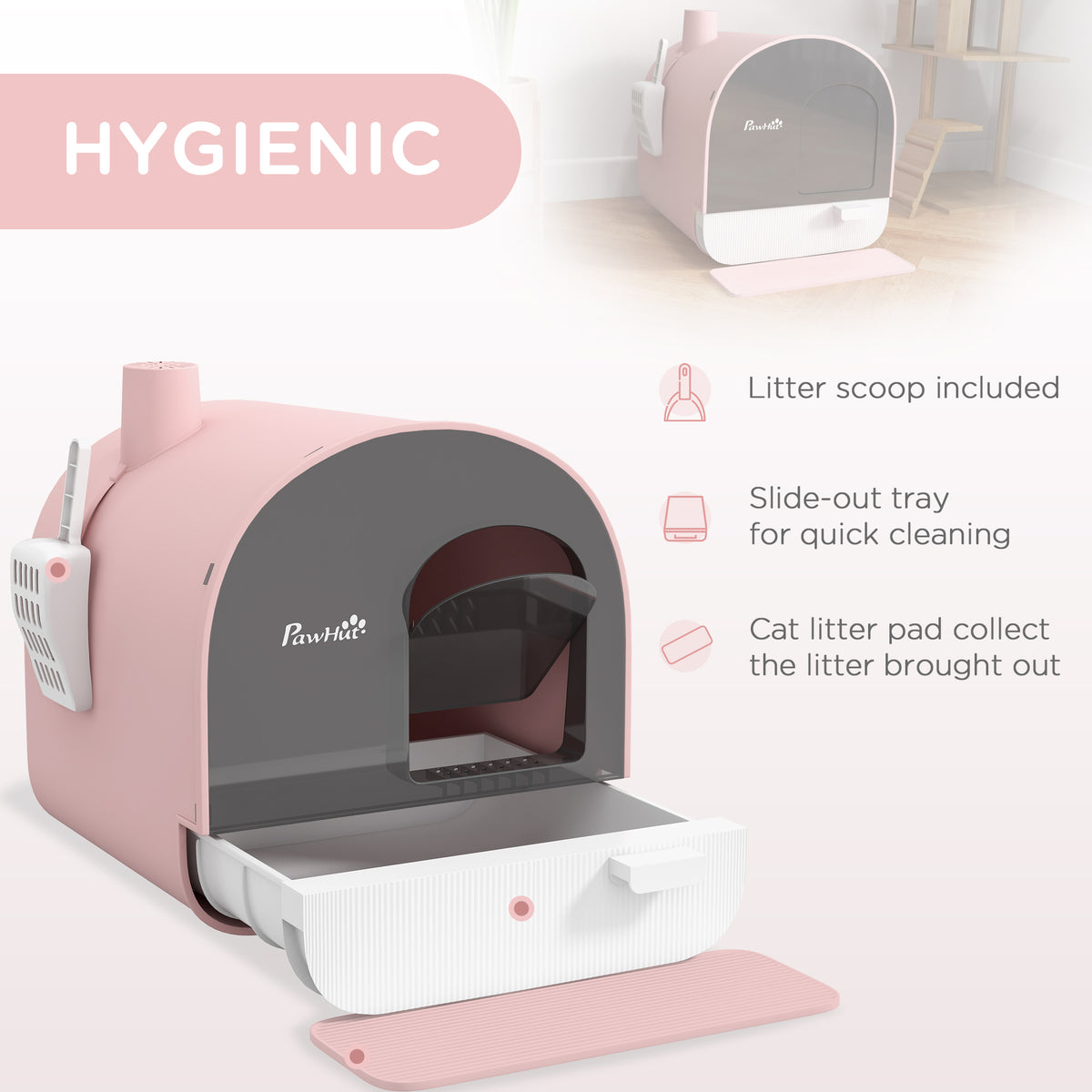 PawHut Covered Cat Litter Box with Lid, Scoop, and Filter, Compact Design, Pink | Aosom.com