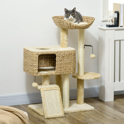 PawHut Cat Tree Tower for Indoor Cats with Scratching Posts Condo Beige | Aosom.com