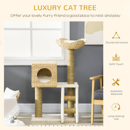 PawHut Modern Cat Tree with Condo Scratching Posts Bed Ladder Washable Cushions Natural | Aosom.com