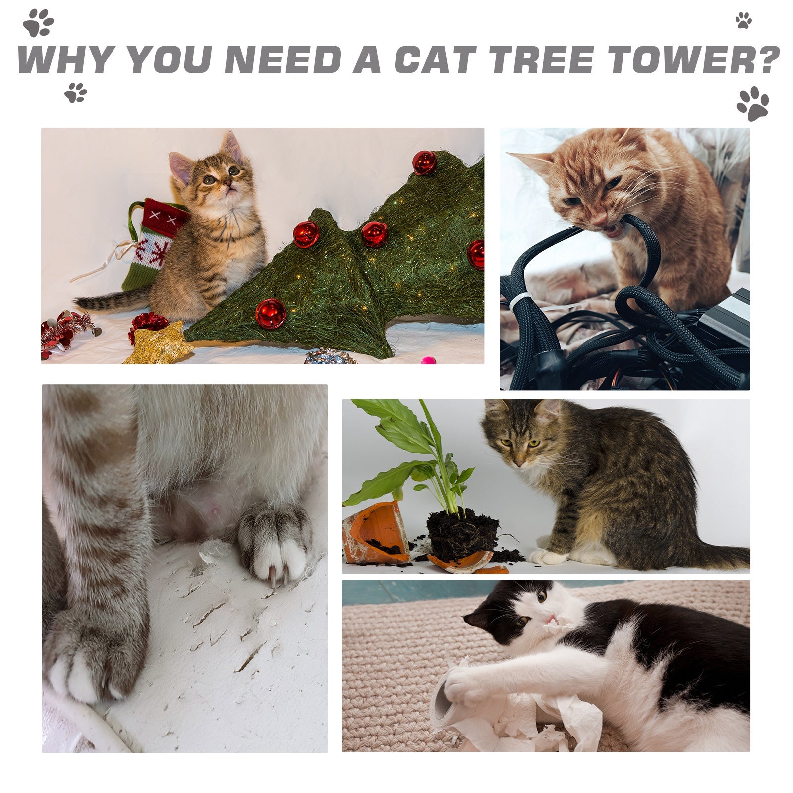 PawHut 40" Modern Cat Tree, 5 Level Revolving Steps Kitten Scratcher Stairs Climbing Tower, Activity Center Rest Post Plush Perch Pet Furniture, Gray