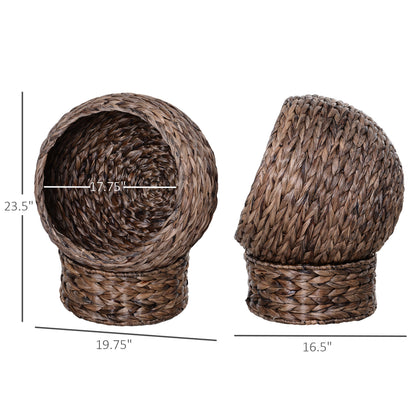 PawHut Handmade Wicker Elevated Cat Bed with Cushion Dark Brown for Kittens | Aosom.com