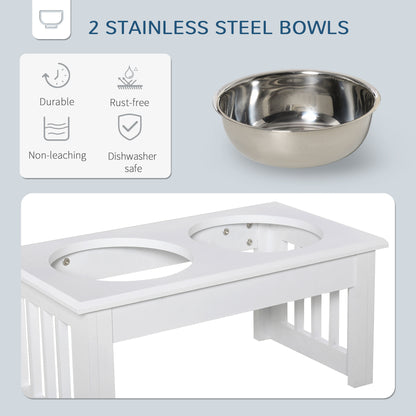 PawHut Wooden Dog Feeding Station with 2 Stainless Steel Bowls and Non-Slip Base Elegant White | Aosom.com