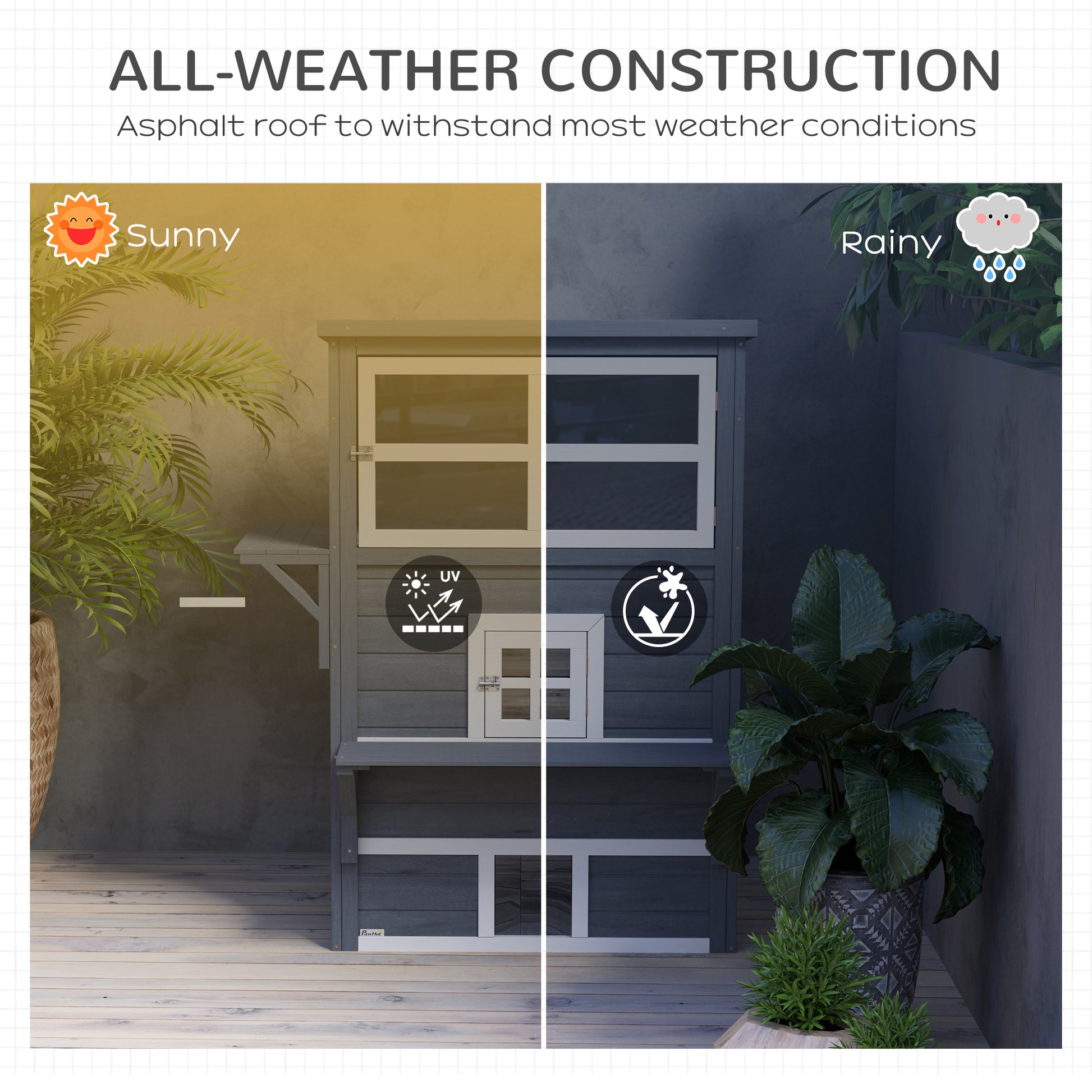 PawHut Cat House, Outdoor 3-Tier Kitty Shelter, Weather Resistant, w/ Escape Door