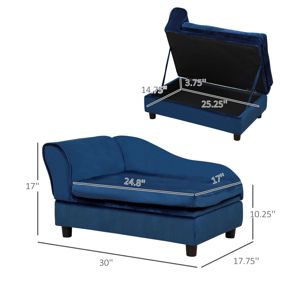 PawHut Pet Sofa Bed with Storage, Cushy Couch for Cats and Small Dogs, Soft Foam Couch, Modern Pet Furniture, Blue | Aosom.com