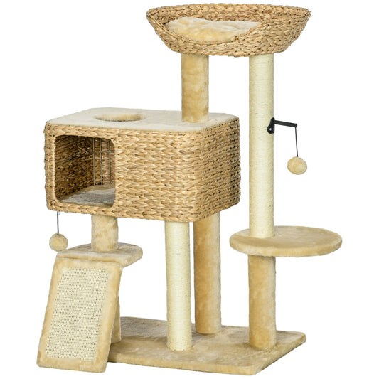 PawHut Cat Tree Tower for Indoor Cats with Scratching Posts Condo Beige | Aosom.com