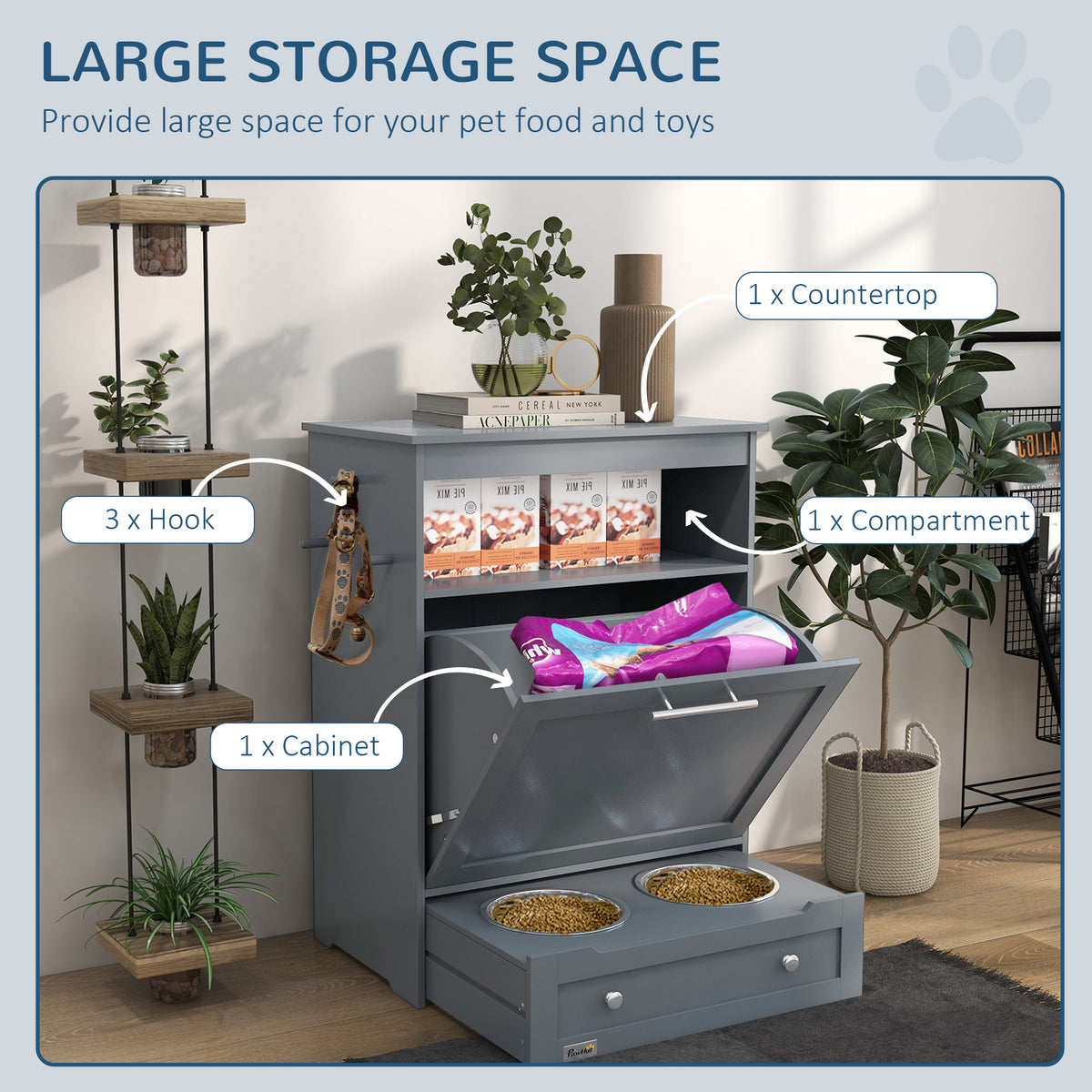 PawHut Pet Feeding Station, Dog Food Storage Cabinet w/ Adjustable Raised Bowls, White | Aosom.com