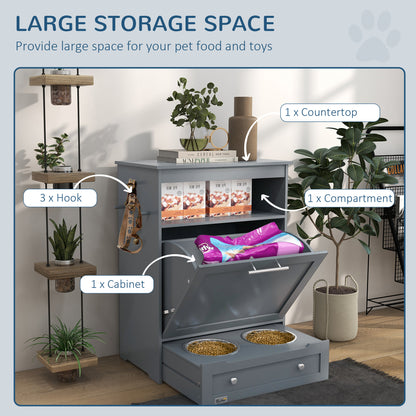 PawHut Pet Feeding Station, Dog Food Storage Cabinet w/ Adjustable Raised Bowls, White | Aosom.com