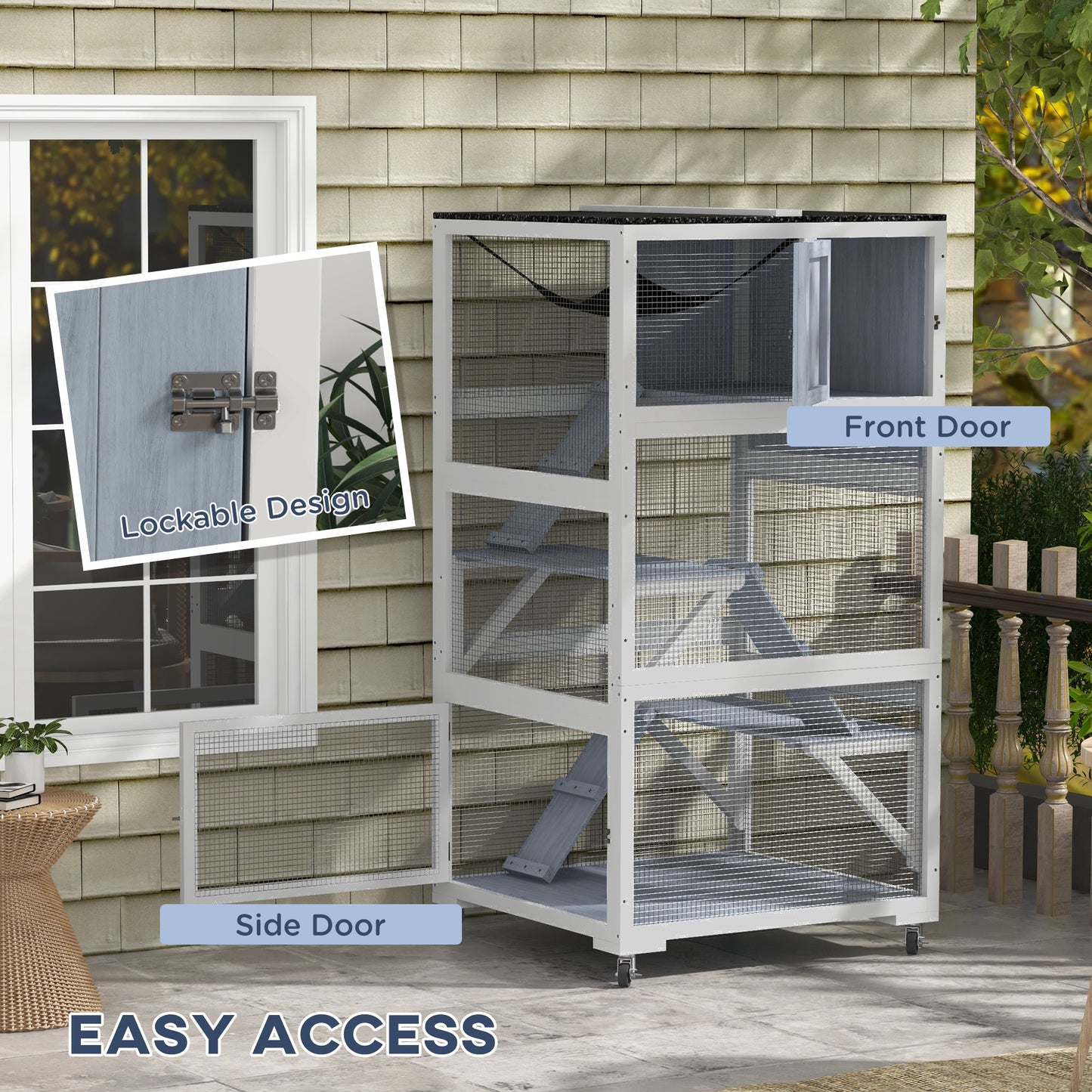 PawHut Outdoor Cat Enclosure Catio for Cats with Wheels, Weatherproof Catio with Multi-Level, Hammock for 1-3 cats up to 12lbs, Gray | Aosom.com