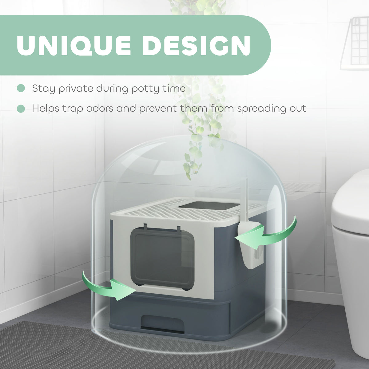 PawHut Cat Litter Box with Lid, Scoop, Front Entry, and Top Exit for Large Cats Up to 13 lbs., White | Aosom.com