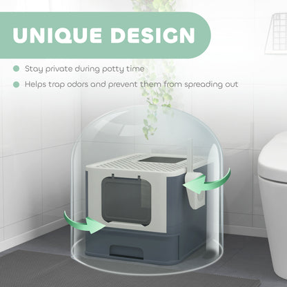 PawHut Cat Litter Box with Lid, Scoop, Front Entry, and Top Exit for Large Cats Up to 13 lbs., White | Aosom.com