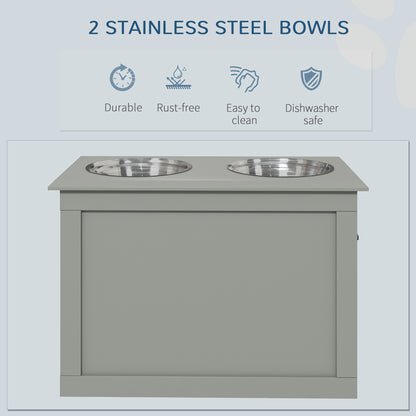 PawHut Raised Dog Feeding Station with 2 Stainless Steel Bowls and Storage for Large Dogs and Other Large Pets Gray