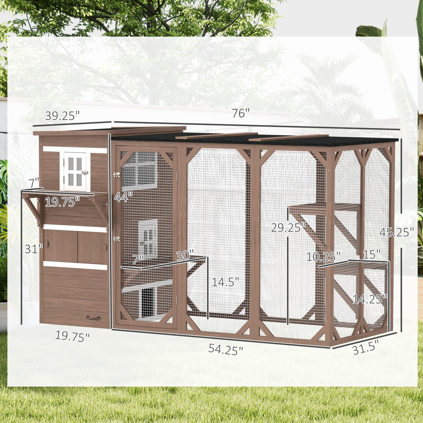PawHut Large Outdoor Cat House for 3 Kitties, Multi-Level Design with Big Hiding Areas 2 Stories & Multiple Platforms Cat Condo