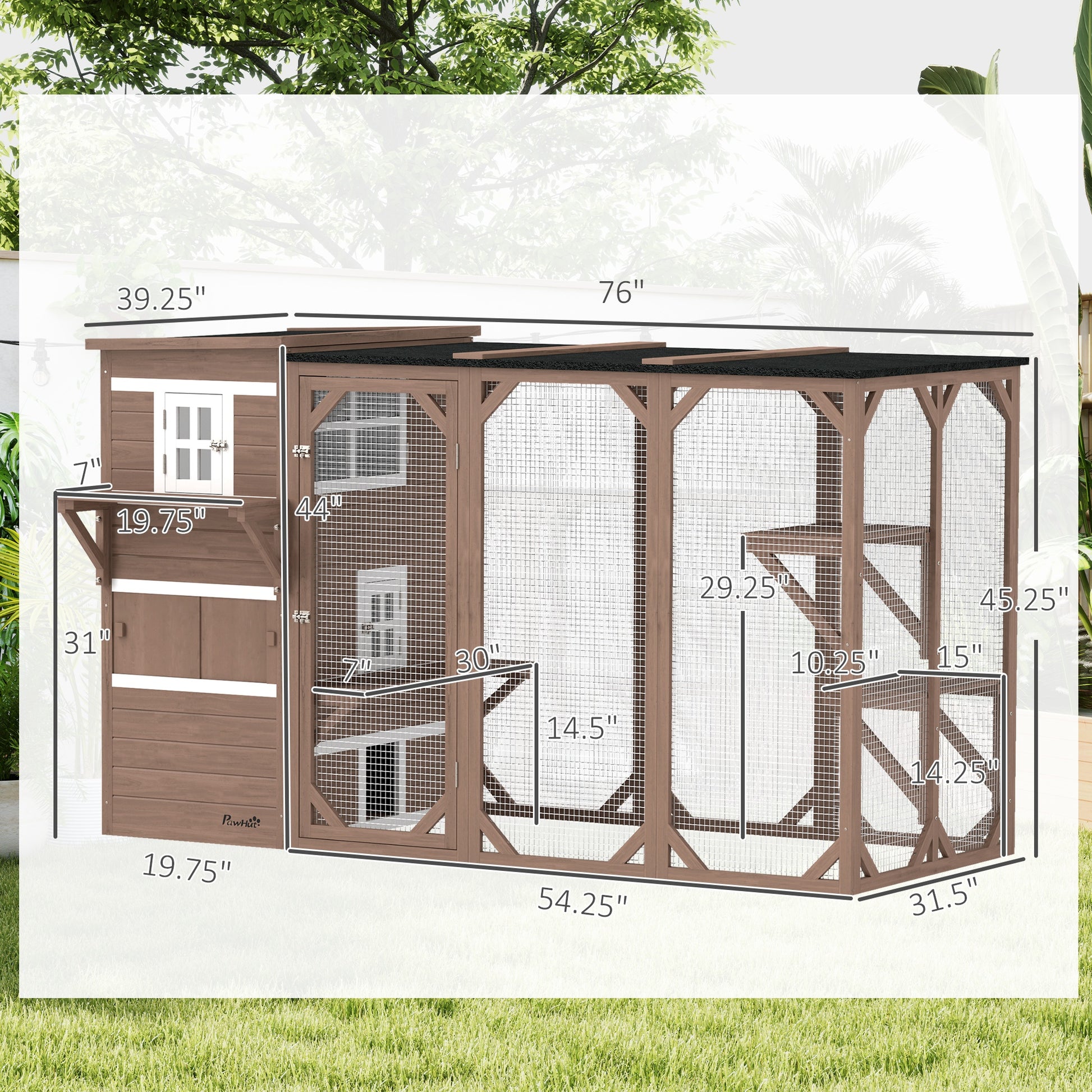 PawHut Large Outdoor Cat House for 3 Kitties, Multi-Level Design with Big Hiding Areas 2 Stories & Multiple Platforms Cat Condo