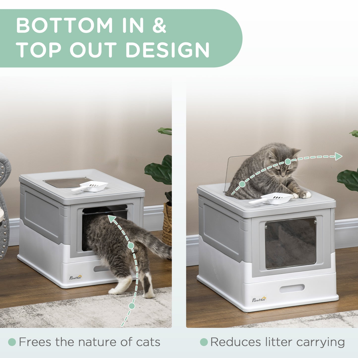 PawHut Fully Enclosed Cat Litter Box, Front Entry, Top Exit, Easy Clean, Gray | Aosom.com