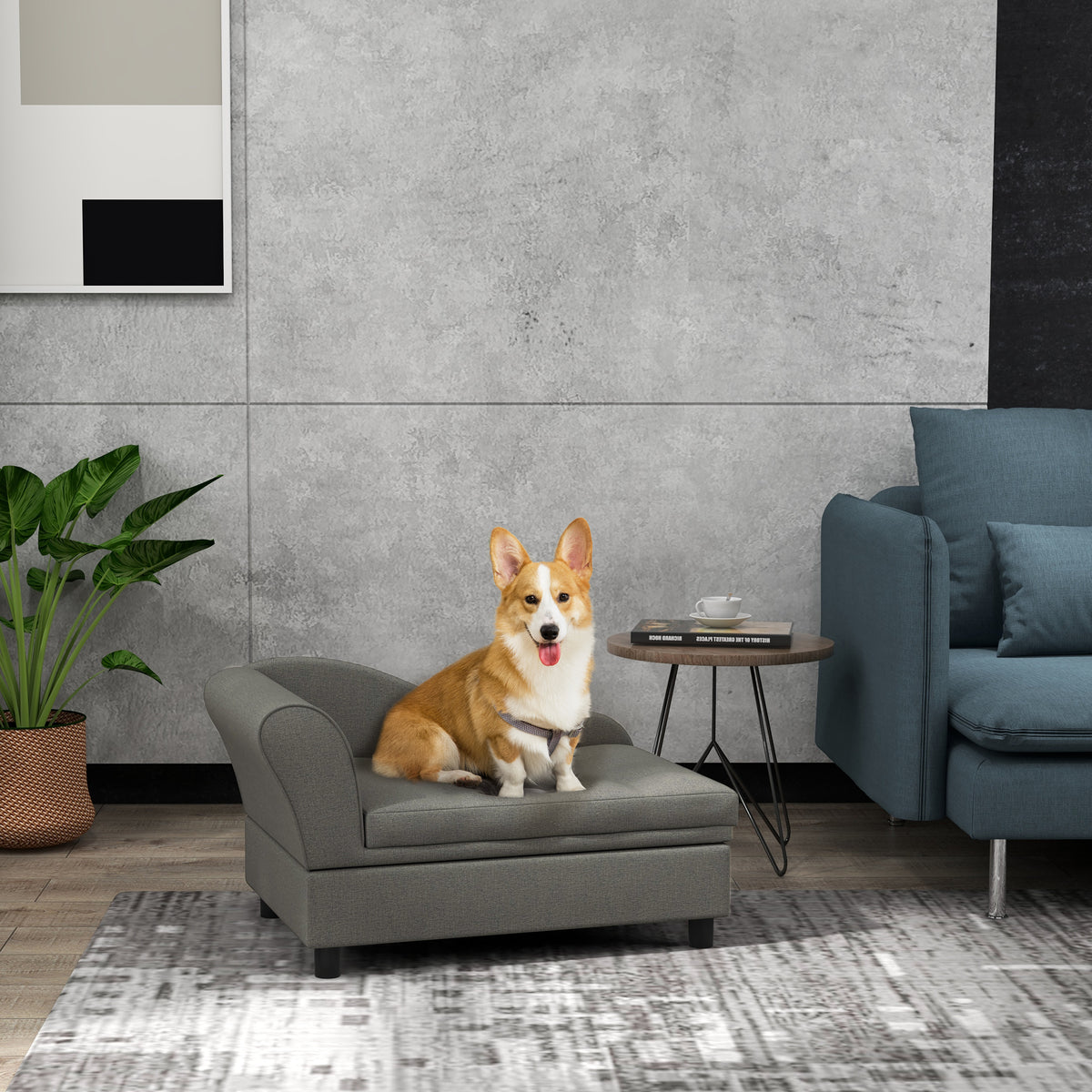 PawHut Elevated Dog Sofa Pet Bed with Storage Soft Cushion for Small Medium Dogs Gray | Aosom.com