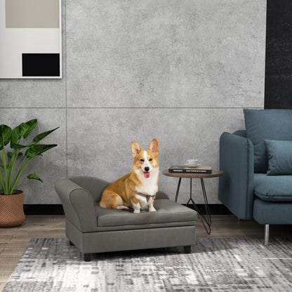 PawHut Elevated Dog Sofa Pet Bed with Storage Soft Cushion for Small Medium Dogs Gray | Aosom.com