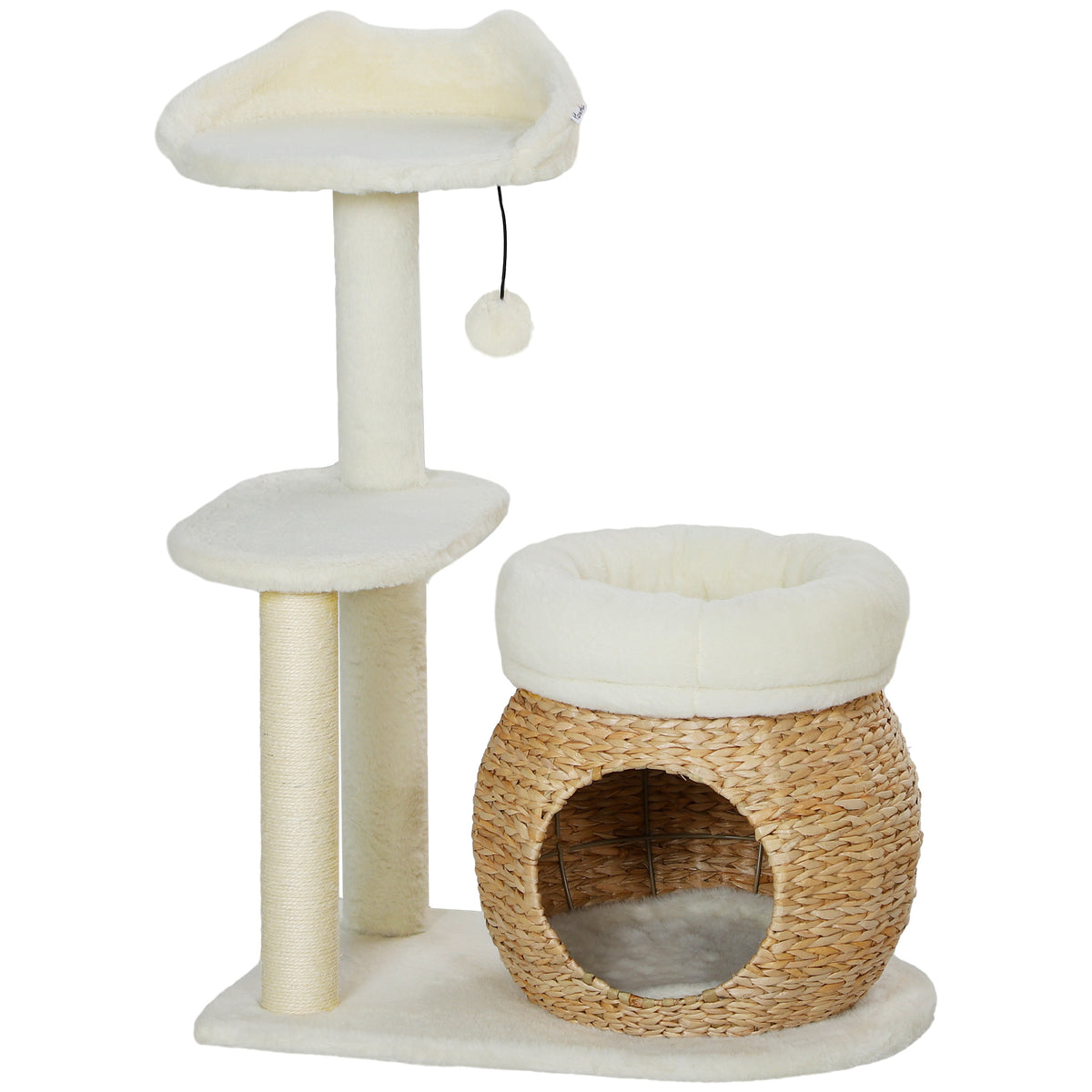 PawHut 31" Cat Tree House, Indoor Cat Activity Center with Scratching Posts, Cat Condo, Beds, Platform and Toy Ball, Cream White | Aosom.com