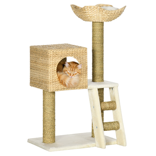 PawHut Modern Cat Tree with Condo Scratching Posts Bed Ladder Washable Cushions Natural | Aosom.com