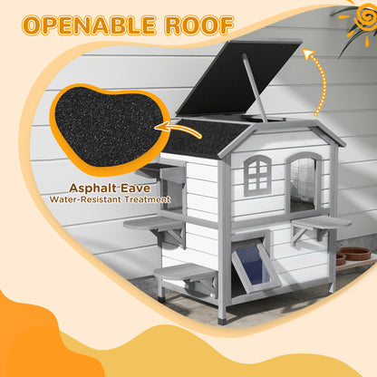 PawHut White Cat Shelter, Weatherproof Outdoor Cat House with 2-Story, Roomy＆Safe Space for 2 Cats, Indoor and Outdoor Use |Aosom.com