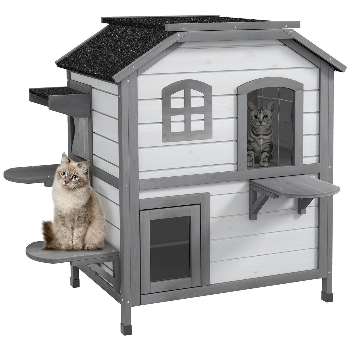 PawHut White Cat Shelter, Weatherproof Outdoor Cat House with 2-Story, Roomy＆Safe Space for 2 Cats, Indoor and Outdoor Use |Aosom.com