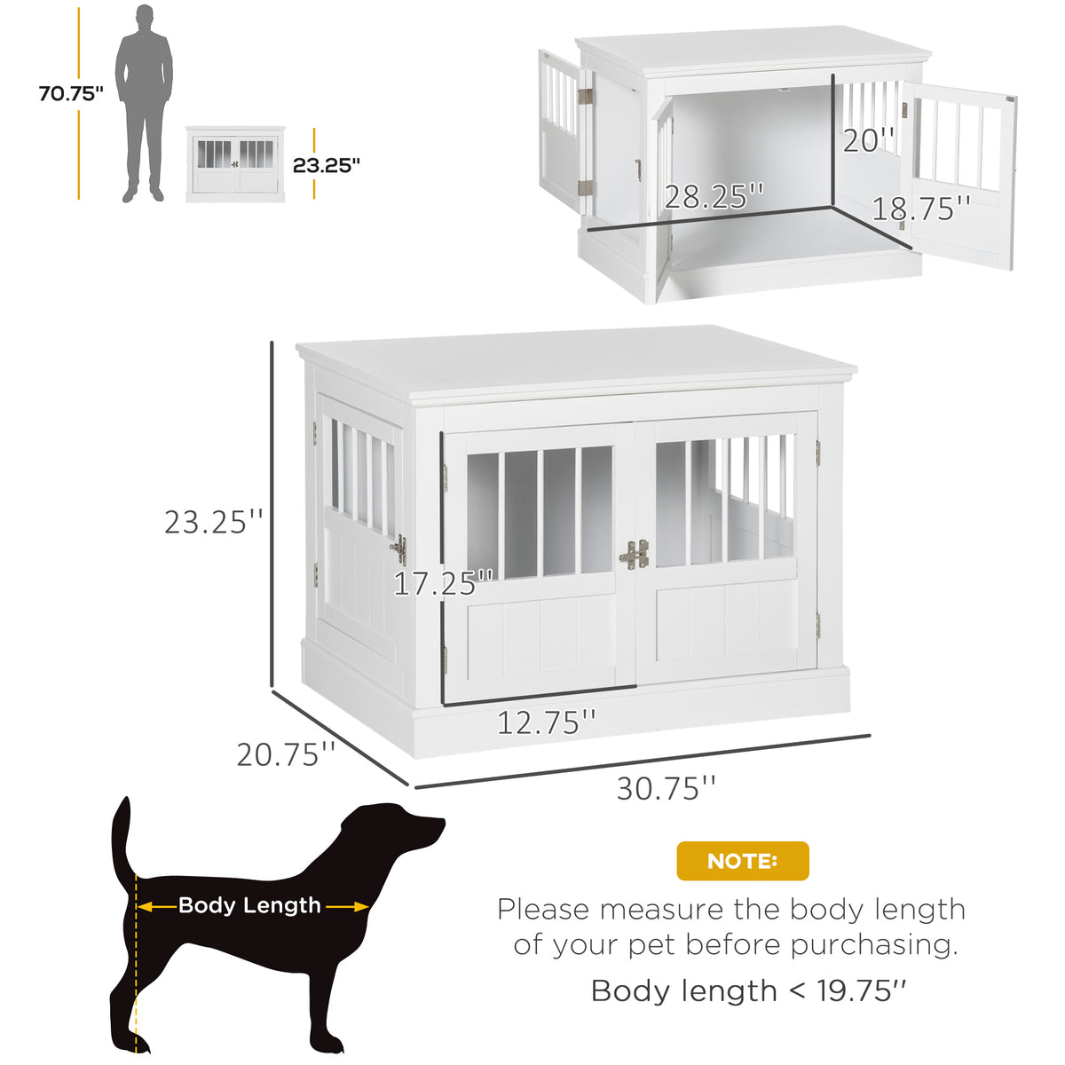 PawHut Wooden Dog Crate End Table, White, Triple Doors, Steel Tubes, for Small Dogs | Aosom.com