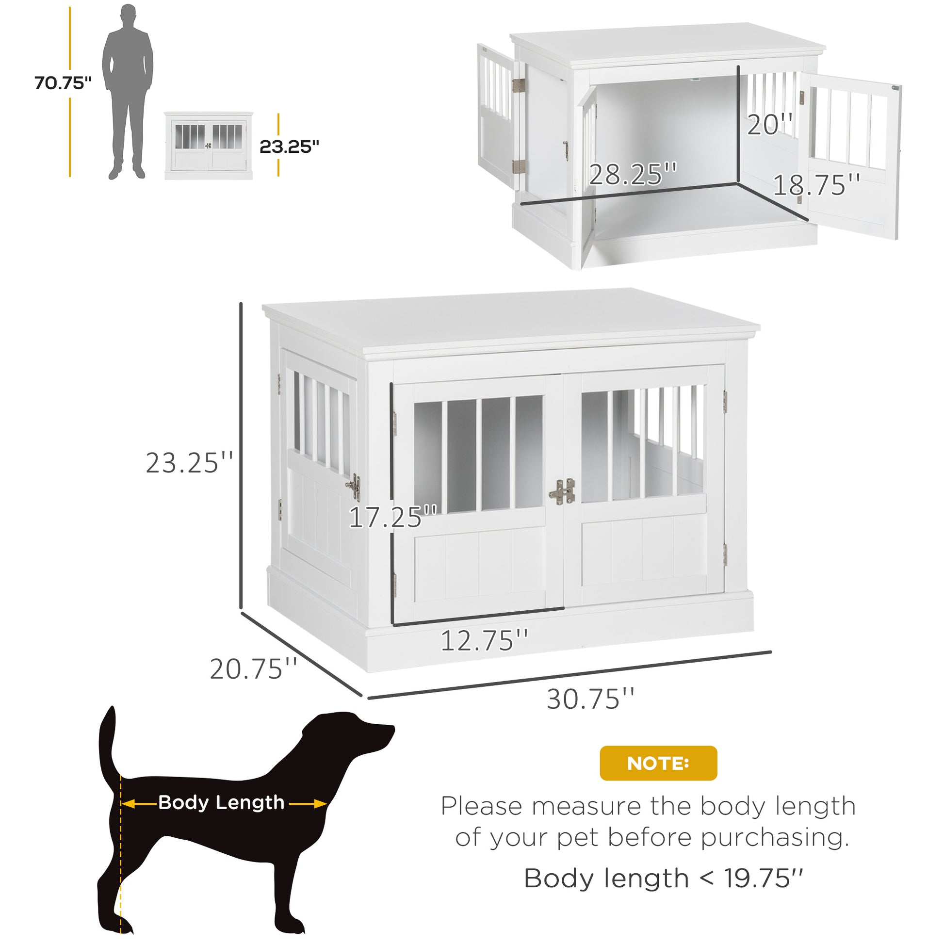 PawHut Wooden Dog Crate End Table, White, Triple Doors, Steel Tubes, for Small Dogs | Aosom.com