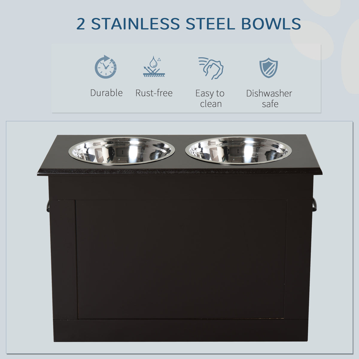 PawHut Raised Dog Feeding Station with 2 Stainless Steel Bowls Storage Large Pets Dark Brown | Aosom.com
