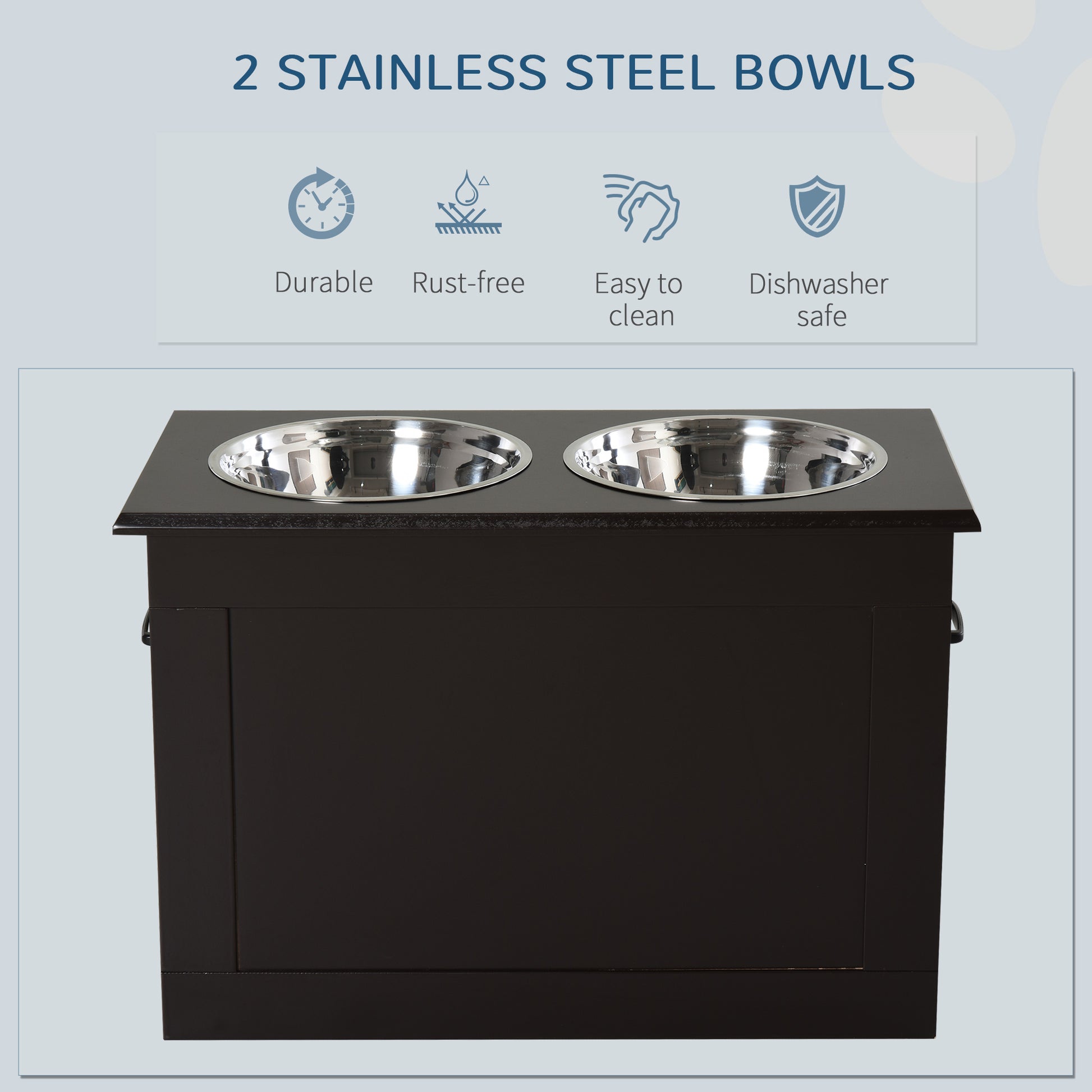 PawHut Raised Dog Feeding Station with 2 Stainless Steel Bowls Storage Large Pets Dark Brown | Aosom.com