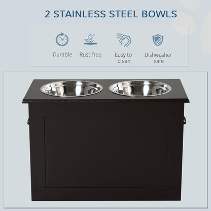 PawHut Raised Dog Feeding Station with 2 Stainless Steel Bowls Storage Large Pets Dark Brown | Aosom.com